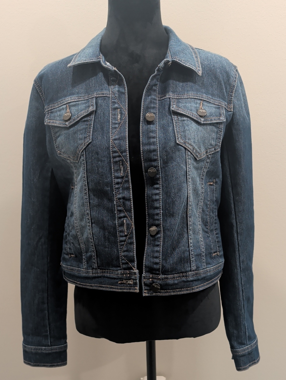 DKNY Women's Dark Blue Tailored Denim Crop Jacket